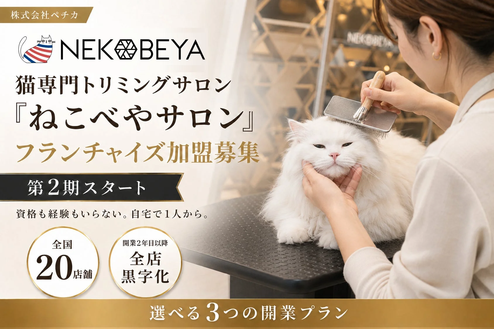 猫専門トリミングサロン『ねこべやサロン』フランチャイズ加盟募集
