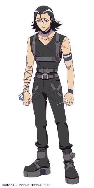 アニメキャラクター,男性,黒髪,長髪,ゴシック,パンク,厚底ブーツ,全身,イラスト,ダークファッション