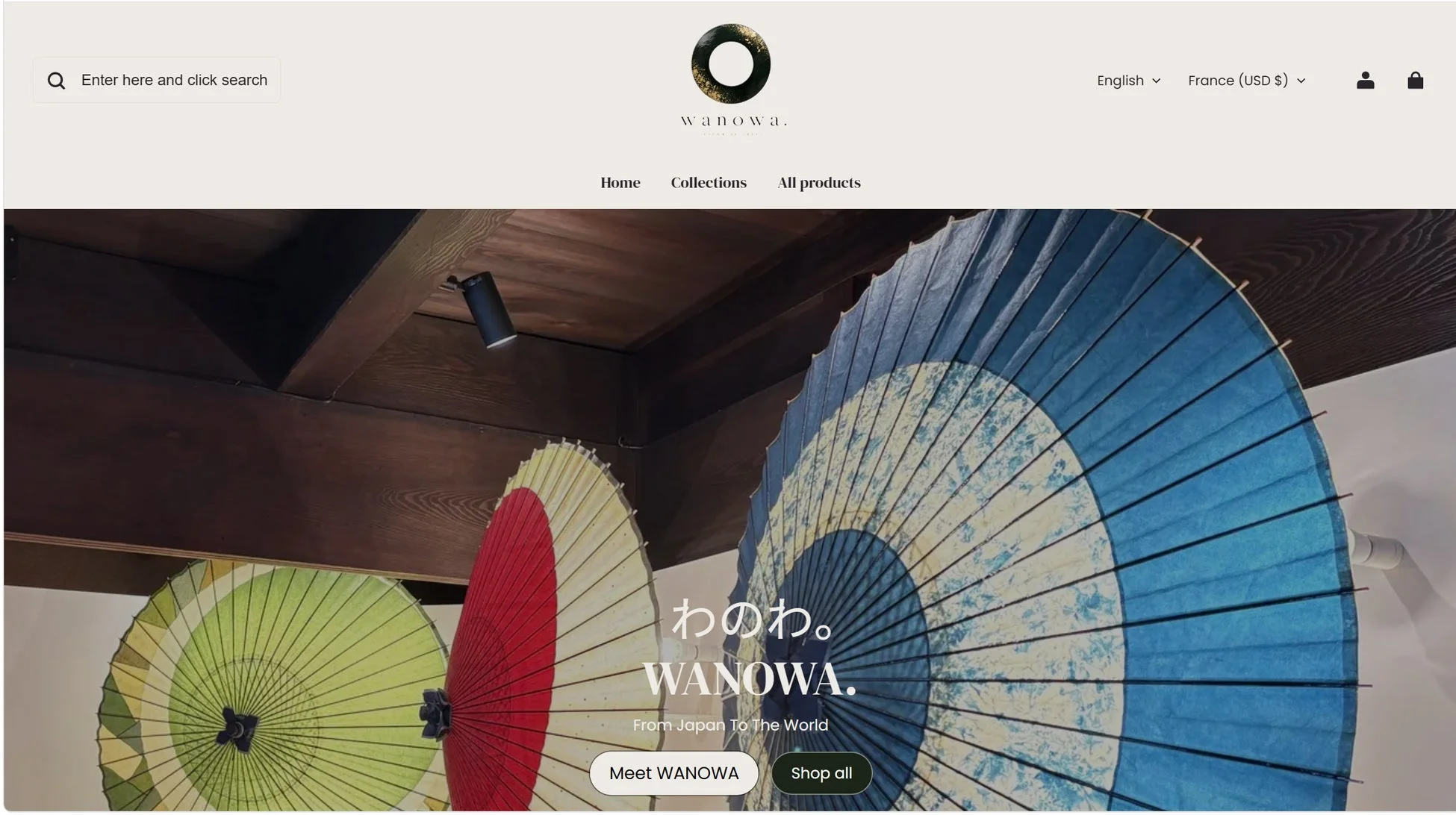 WANOWAブランドのウェブサイトのスクリーンショット