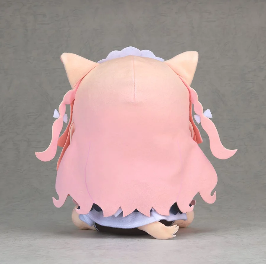 ピンク色の髪と猫耳が特徴の可愛らしいぬいぐるみの後ろ姿