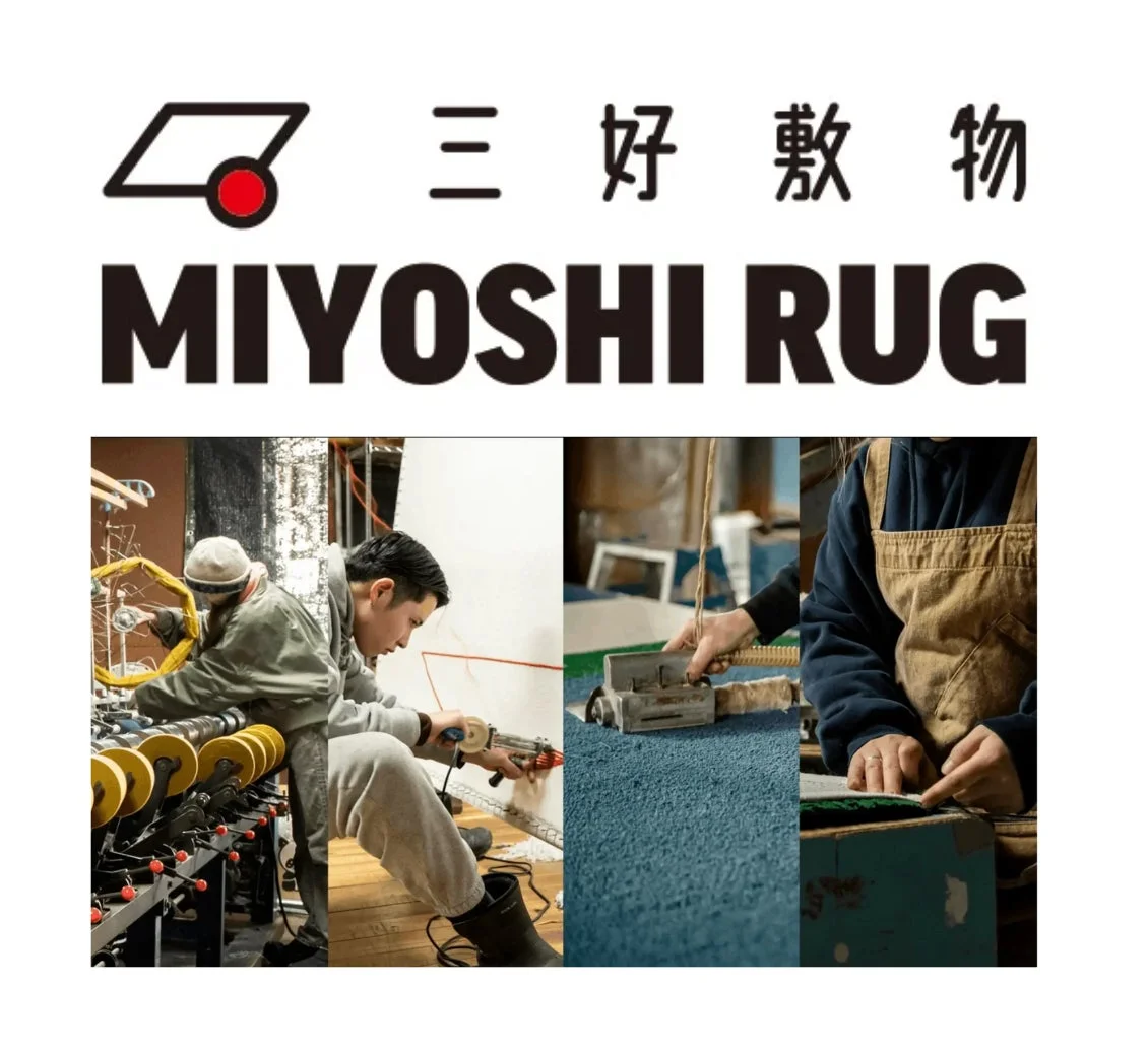 MIYOSHI RUGのロゴと製造風景