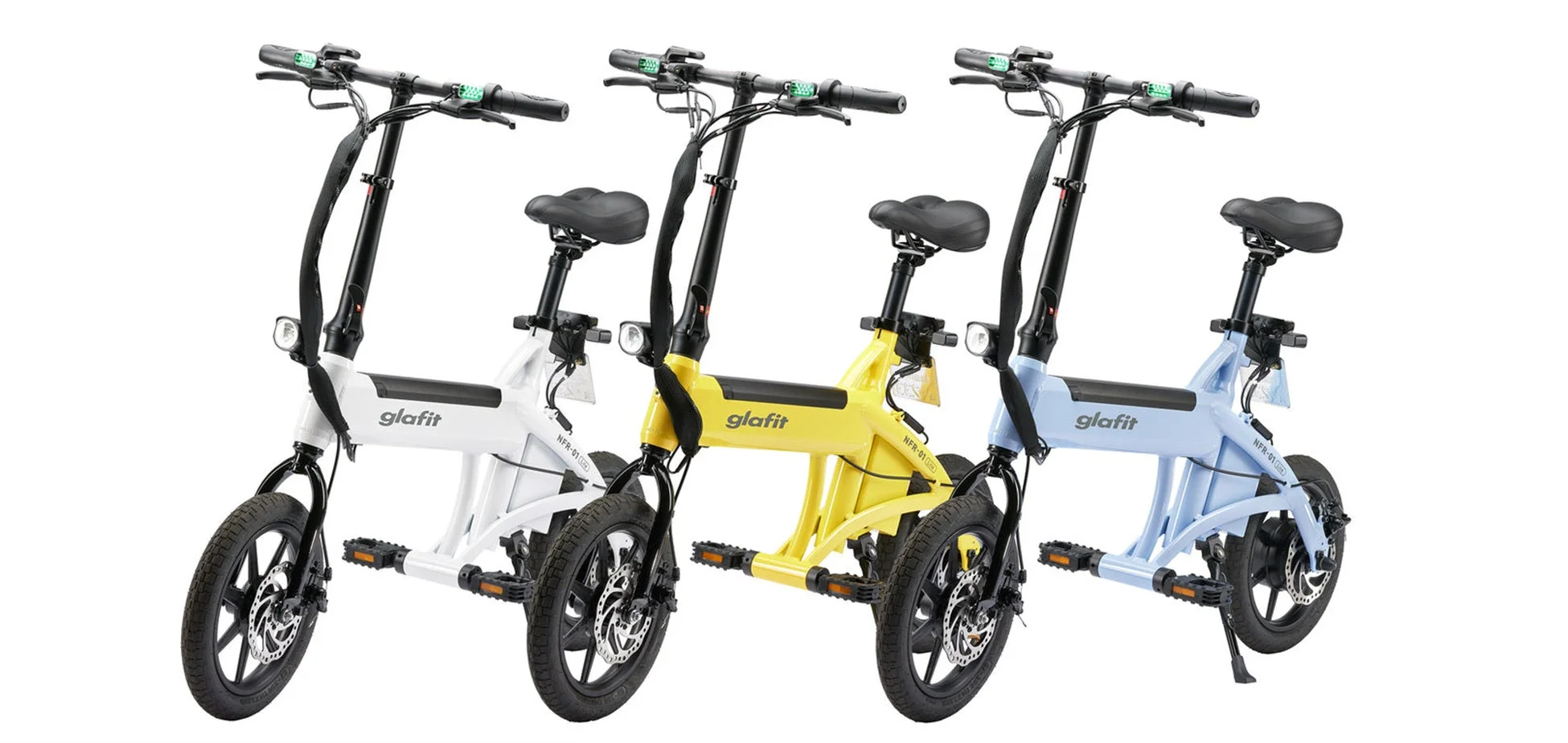 電動自転車,折りたたみ自転車,モビリティ,自転車,白,黄,水色,3台,製品写真,交通手段