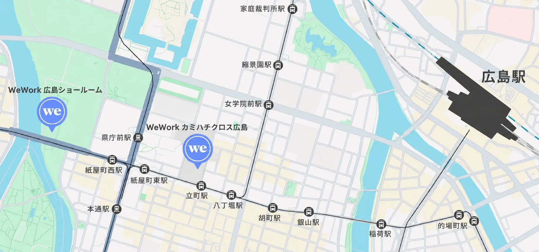 広島ショールームを含む交通案内地図