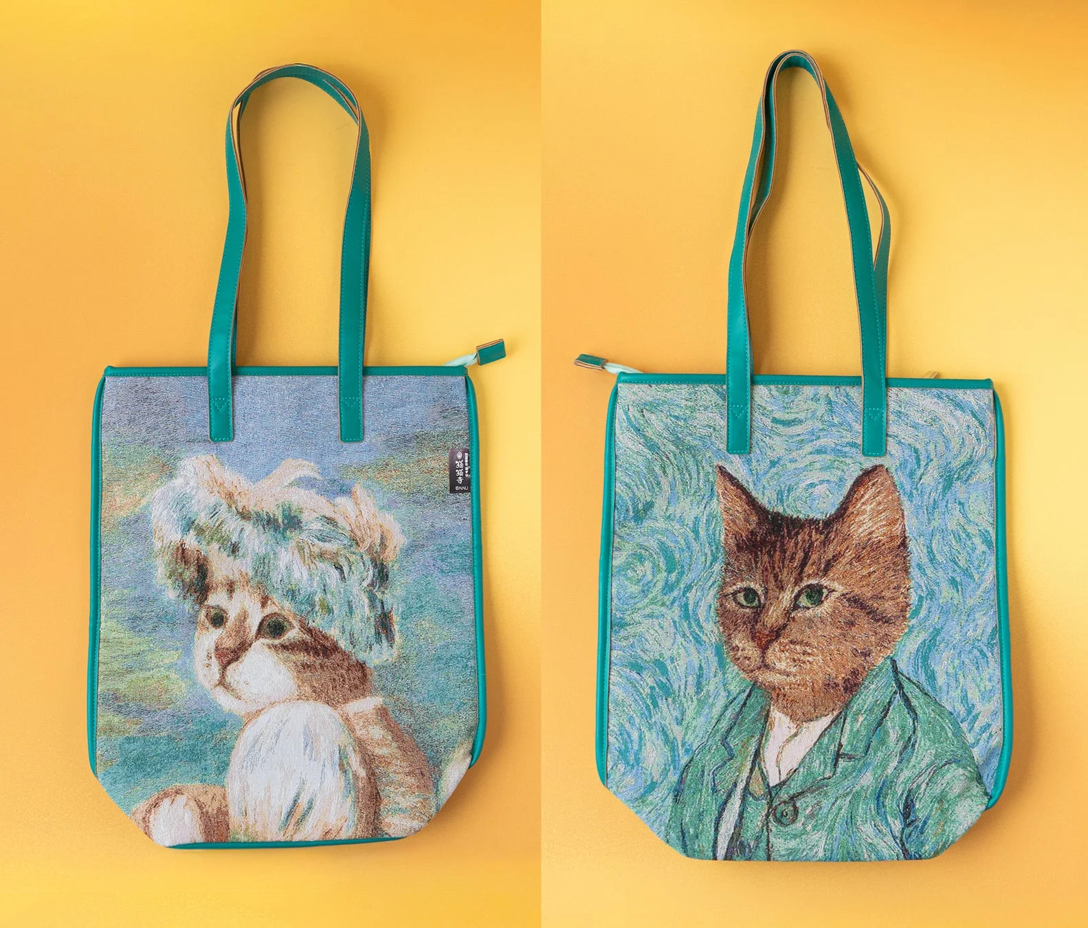 ゴッホ風デザインの猫トートバッグ