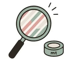 虫眼鏡でマスキングテープを見るイラスト
