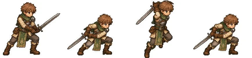 剣士のピクセルアートキャラクターの複数ポーズ