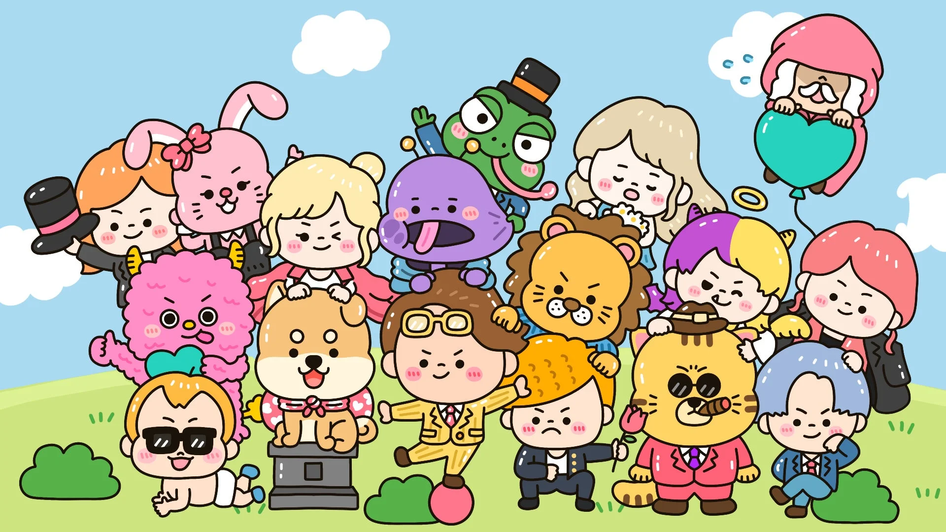 多様なキャラクターが集合したイラスト