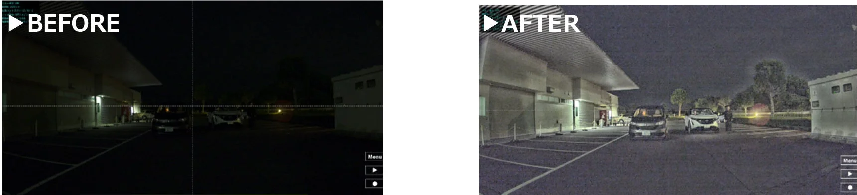 夜間駐車場のBefore/After比較画像