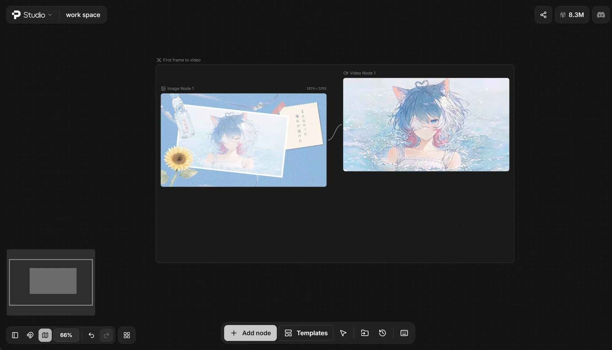 PixAI Studioでのノードベースワークフローの例