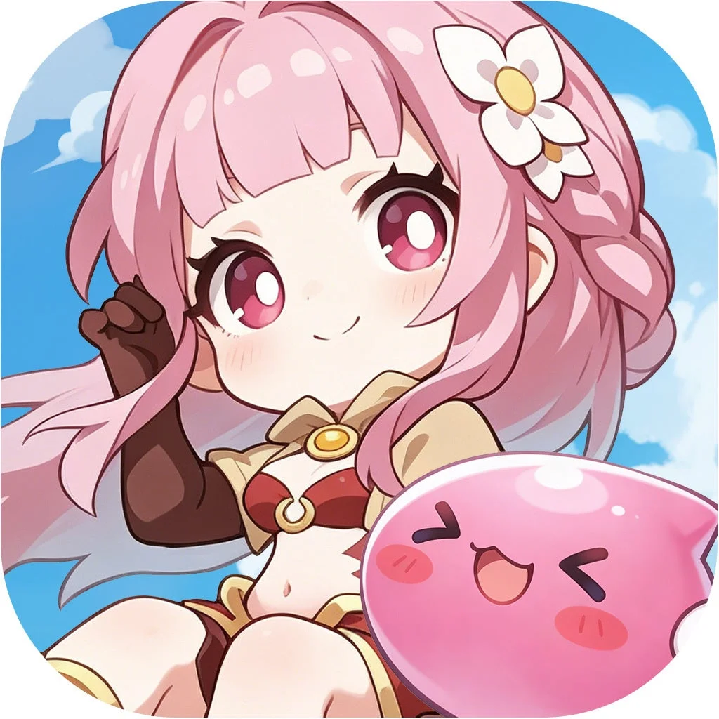 ピンク髪の女の子とポリン