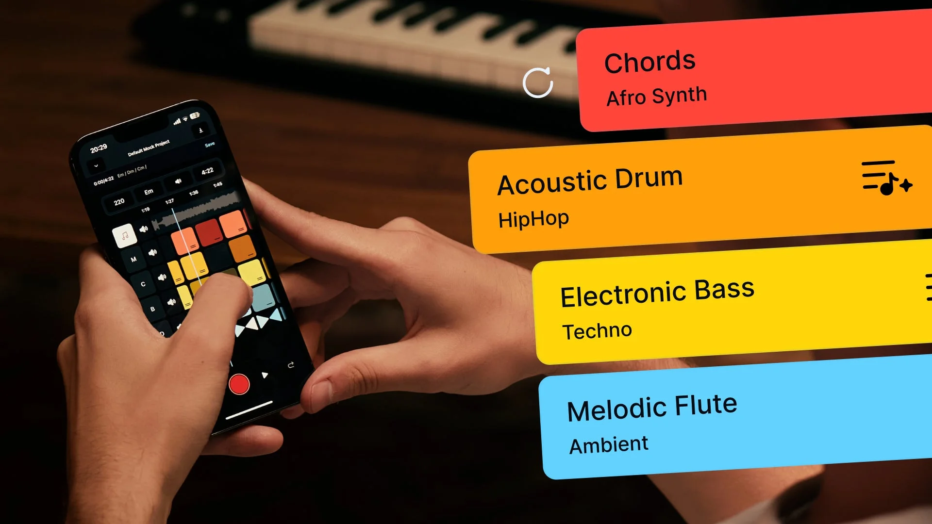 SOUNDRAW Gridのスマートフォンアプリ画面