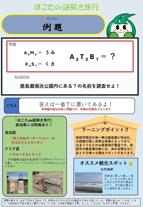 謎解き旅行の例題と特典