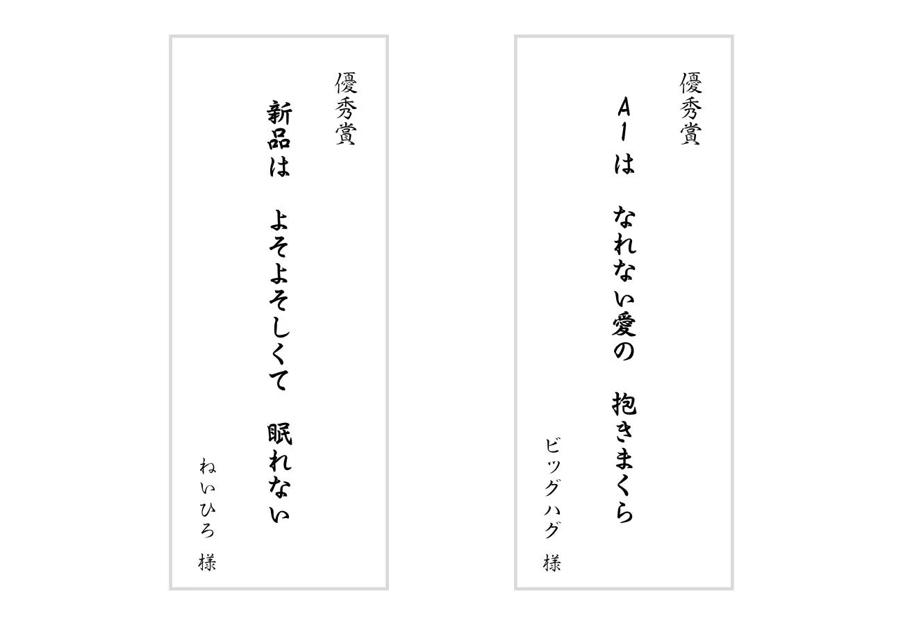 抱きまくら川柳 優秀賞